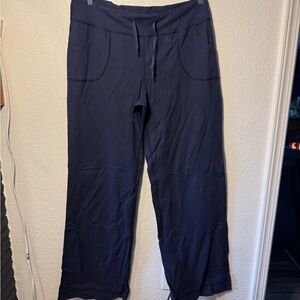 Lululemon Navy Wide Leg Athletic Yoga Pants with Drawstring Waist Size 12 TALL